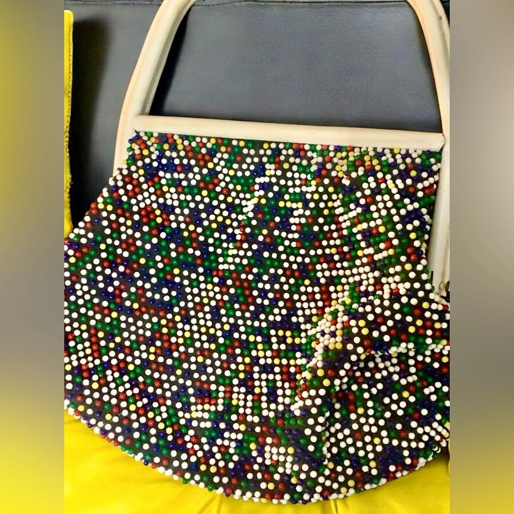 Vintage Rare 1960s Beaded Candy Dot Bag Reversible - Picture 4 of 15